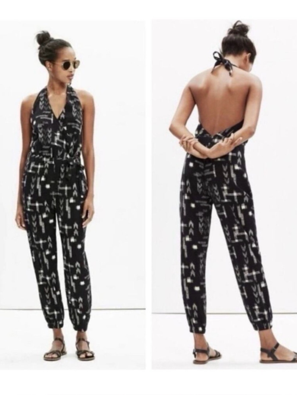 Madewell Black and White Halter Jumpsuit